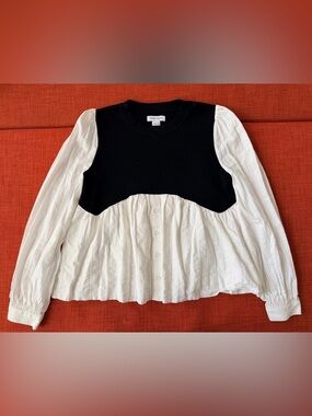 Women‘s Urban Revivo Black & White Layered Knit-Overlay Blouse